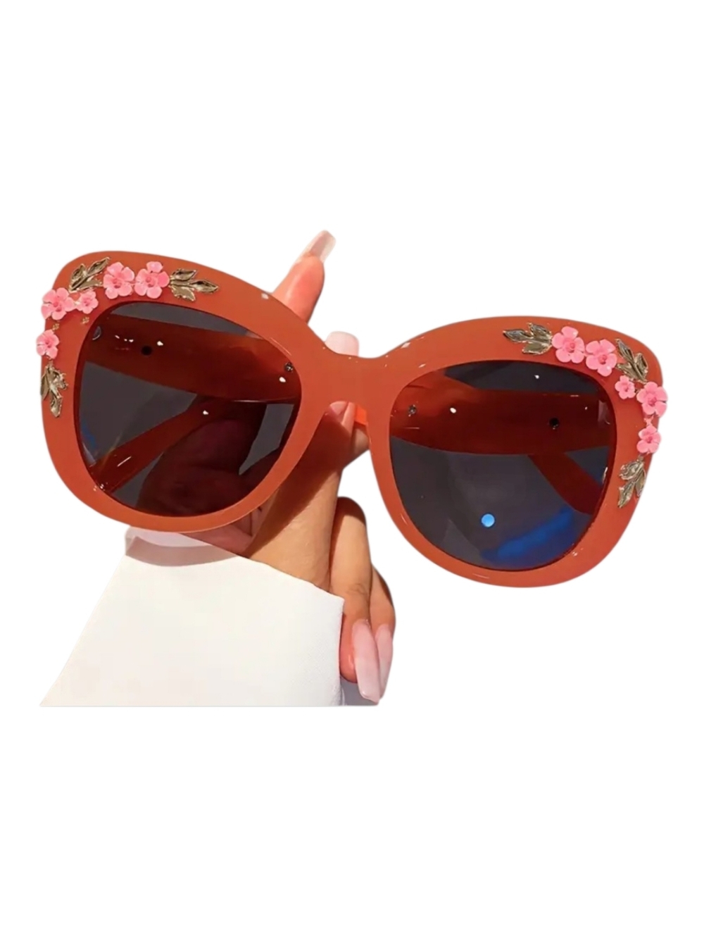 Ladies Retro Flower Cat Glasses | Orange Frame with Flower Decoration - NWT